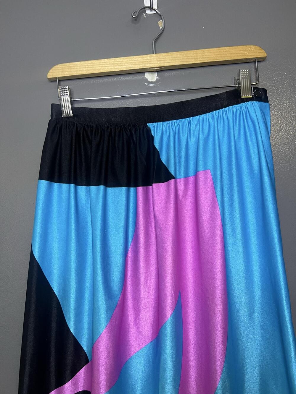 Vintage Jantzen Skirt Womens Small Multicolor Abstract Satin A-Line Midi USA